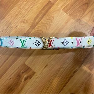 Louis Vuitton white rainbow Initiales belt